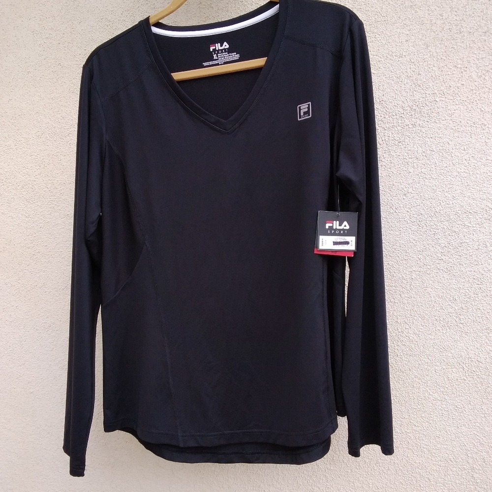 FILA SPORT TRU-DRY v-neck training workout long-sleeved top.